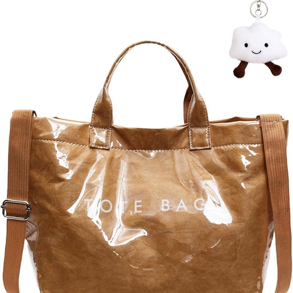 Women Letter Print PVC Handbag Large Tote Crossbody Travel Work Purse